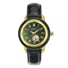 Kundenspezifische OEM echtes Leder mechanische Jade Uhr